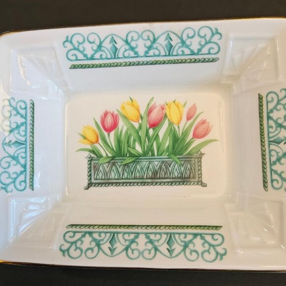 Ainsley "Victorian Garden" trinket ceramic rectangular dish. - Picture 1 of 3